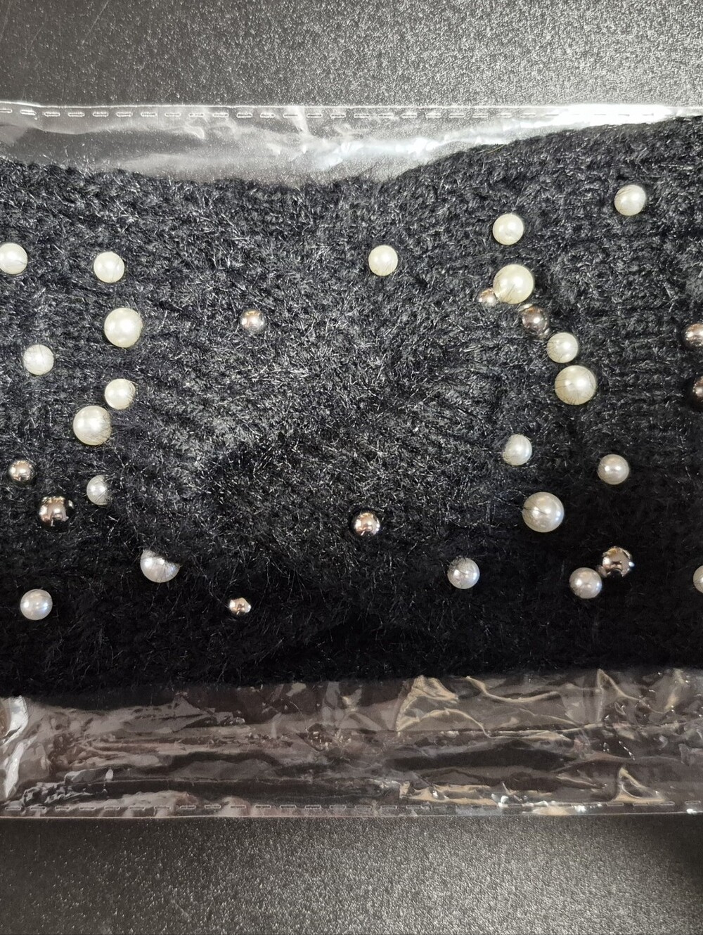 Black Pearl-Embellished Knit Headband - Women Accessories